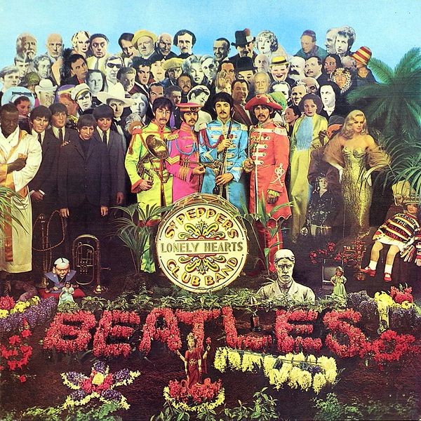 Album Covers Art: Cover of The Beatles's Sgt.Pepper's Lonely Hearts Club Band album, designed by Peter Blake, 1967. 