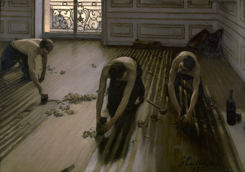 gustave caillebotte: Gustave Caillebotte, The Floor Scrapers, 1875, Musée d’Orsay, Paris, France.
