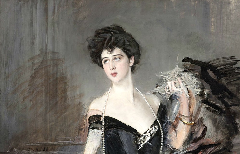 Giovanni Boldini, Portrait of Donna Franca Florio, 1901-1924, Grand Hotel Villa Igiea, Palermo, Italy, enlarged detail, source: Wiki commons.