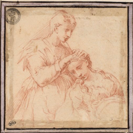 Two girls drawing Parmigianino, A Woman Plaiting Another Woman