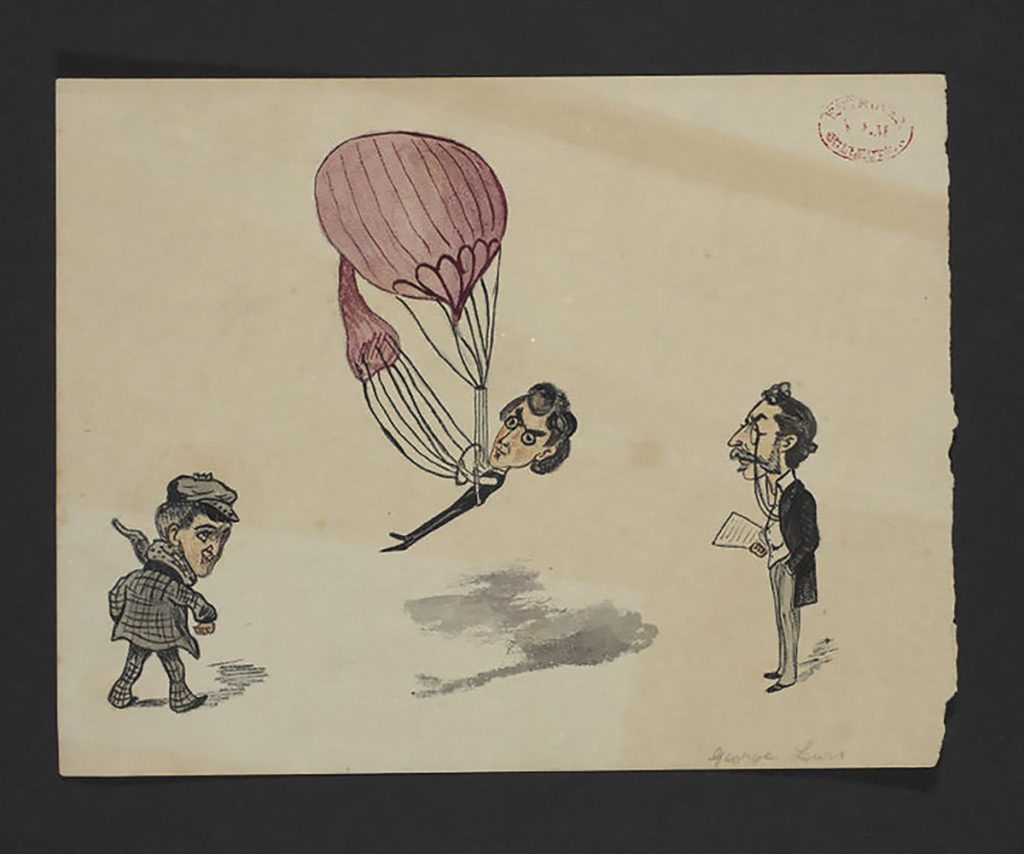 Balloons in Art: Victorian caricature of an early balloon flight attempt George Lewis
