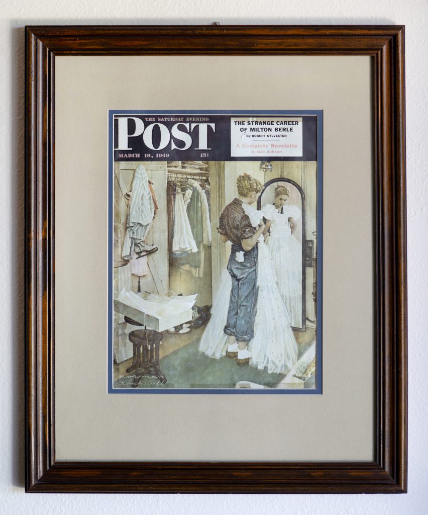 Norman Rockwell Model: Cathy Burow's framed copy of the original Saturday Evening Post cover with Norman Rockwell's illustration. Photo by Dave LaBelle.