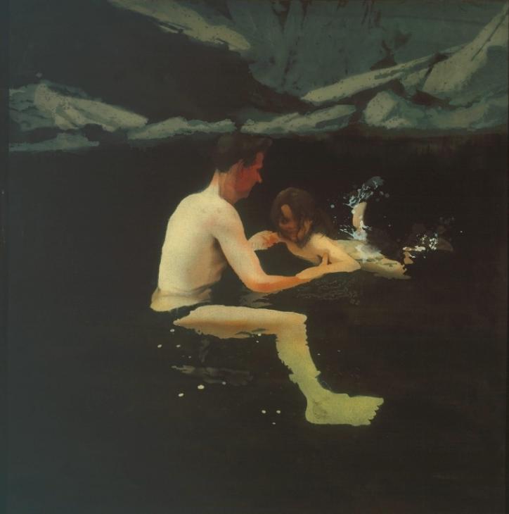 Parenting in art: Michael Andrews, Melanie and Me Swimming, 1978, Tate, London, UK.