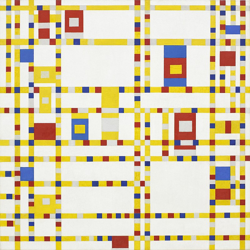 migrant artists: Piet Mondrian, Broadway Boogie Woogie, 1942–1943, Museum of Modern Art, New York City, NY, USA.
