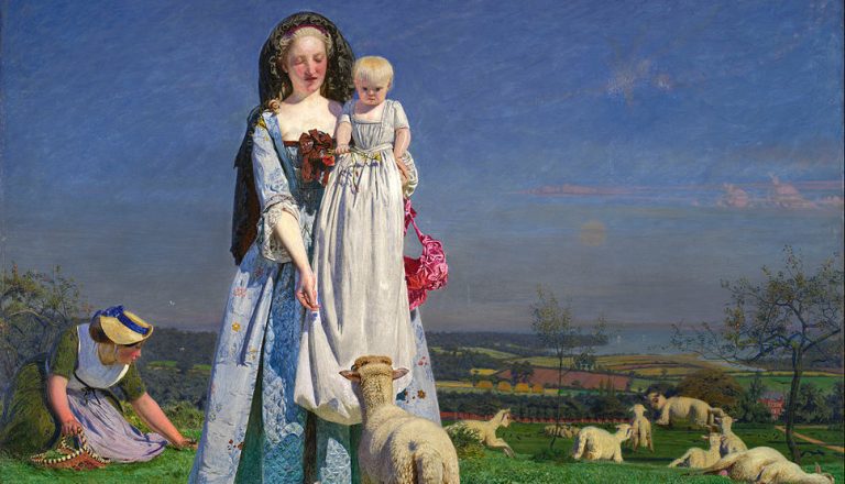 parenting art: Ford Madox Brown, Pretty Baa Lambs, 1851, Birmingham Museum and Art Gallery, Birmingham, UK. Detail.
