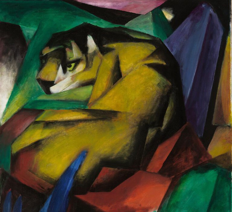 tigers in art: Franz Marc, The Tiger, 1912, Lenbachaus, Munich, Germany. Detail.
