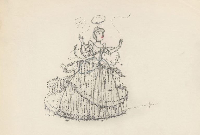 Mary Blair: Marc Davis, Cinderella, 1950, Clean-up animation drawing, graphite and colored pencil on paper, The Wallace Collection, London, UK. Detail.
