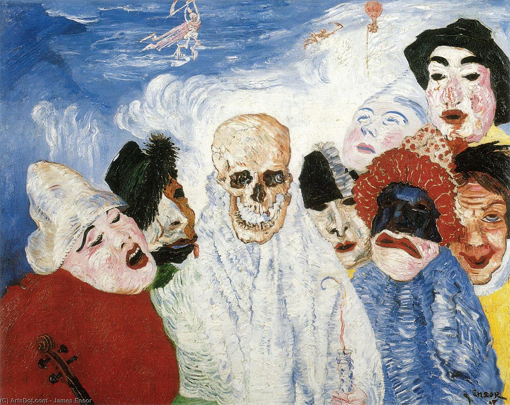 james ensor: James Ensor, The Death and the Masks, 1897, private collection. Wikimedia Commons (public domain).
