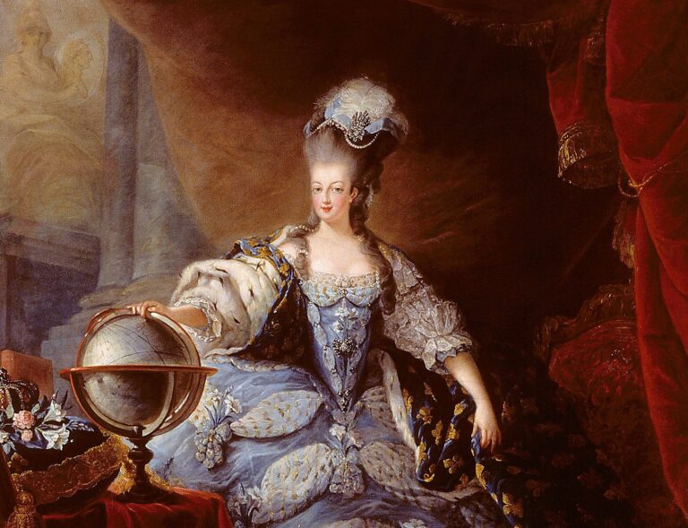 Marie Antoinette Portraits: Jean-Baptiste-Andre Gautier d’Agoty, Marie Antoinette, 1775, Palace of Versailles, Versailles, France. Detail.
