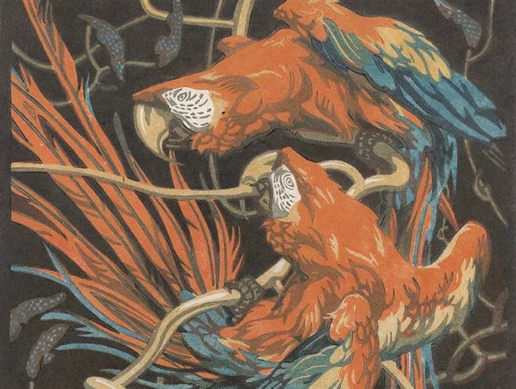 Norbertine Bresslern-Roth: Norbertine Bresslern-Roth, Scarlet Macaws, 1926, Galerie bei der Albertina Zetter, Vienna, Austria. Artsy. Detail.
