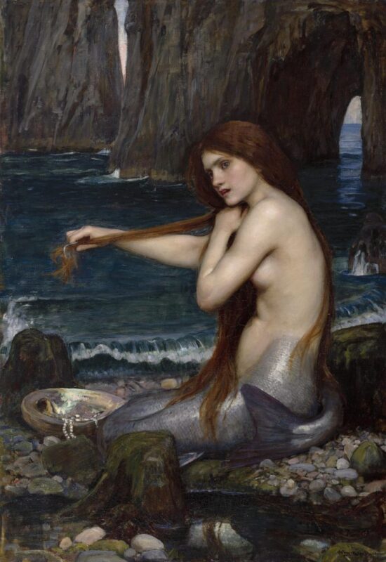 Mermaids in art: John William Waterhouse, A Mermaid, 1900, Royal Academy, London, UK.
