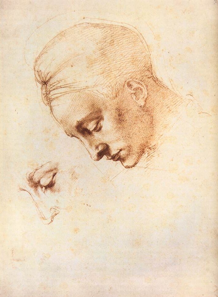 Michelangelo Leda and the Swan: Michelangelo, Study of Leda’s head, 1530, Casa Buonarroti, Florence, Italy.
