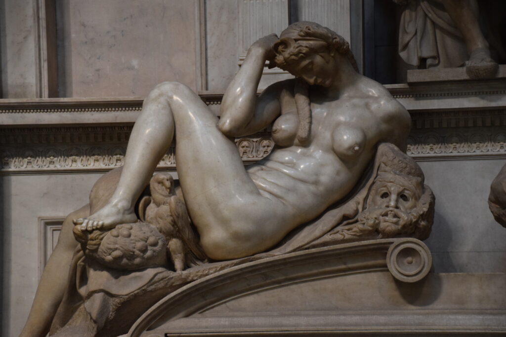 Michelangelo Leda and the Swan: Michelangelo, Night, 1526-1531, Basilica of San Lorenzo, Florence, Italy.
