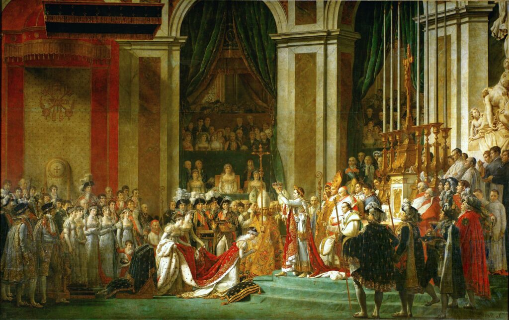 Joséphine: Jacques-Louis David & Georges Rouget, The Coronation of Napoleon, ca. 1805 and 1807, Louvre, Paris, France. Wikimedia Commons (public domain).
