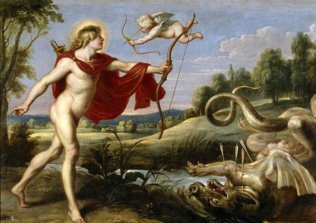 cupid paintings: Peter Paul Rubens, Apollo and the Python, 1636-1638, Museo Nacional del Prado, Madrid, Spain.
