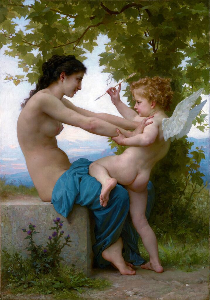 cupid paintings: William-Adolphe Bouguereau, A Young Girl Defending Herself Against Eros, 1880, the Getty Center, Los Angeles, USA.
