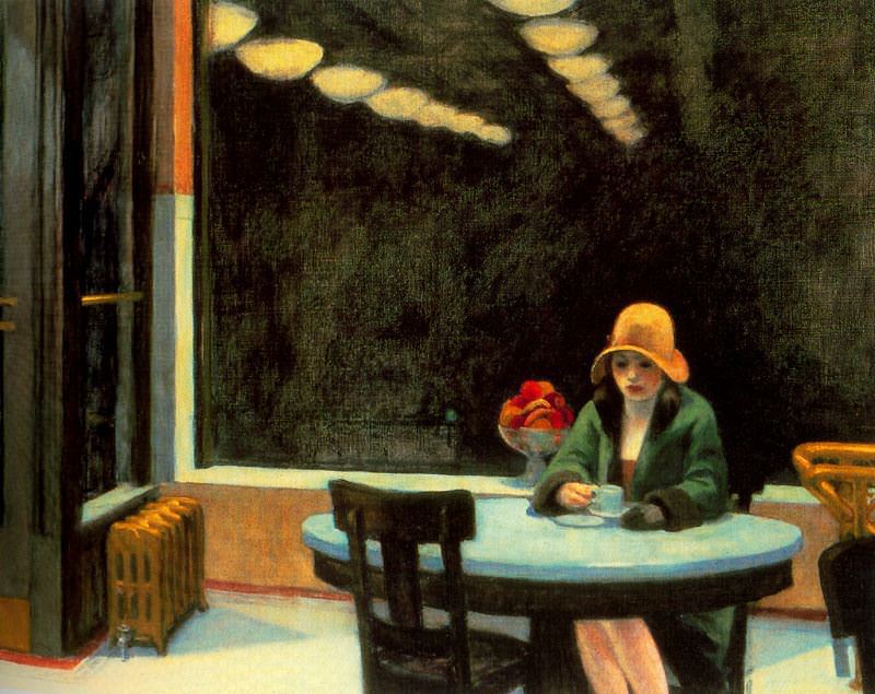 hopper 10 paintings: Edward Hopper, Automat, 1927, Des Moines Art Center, Des Moines, IA, USA.
