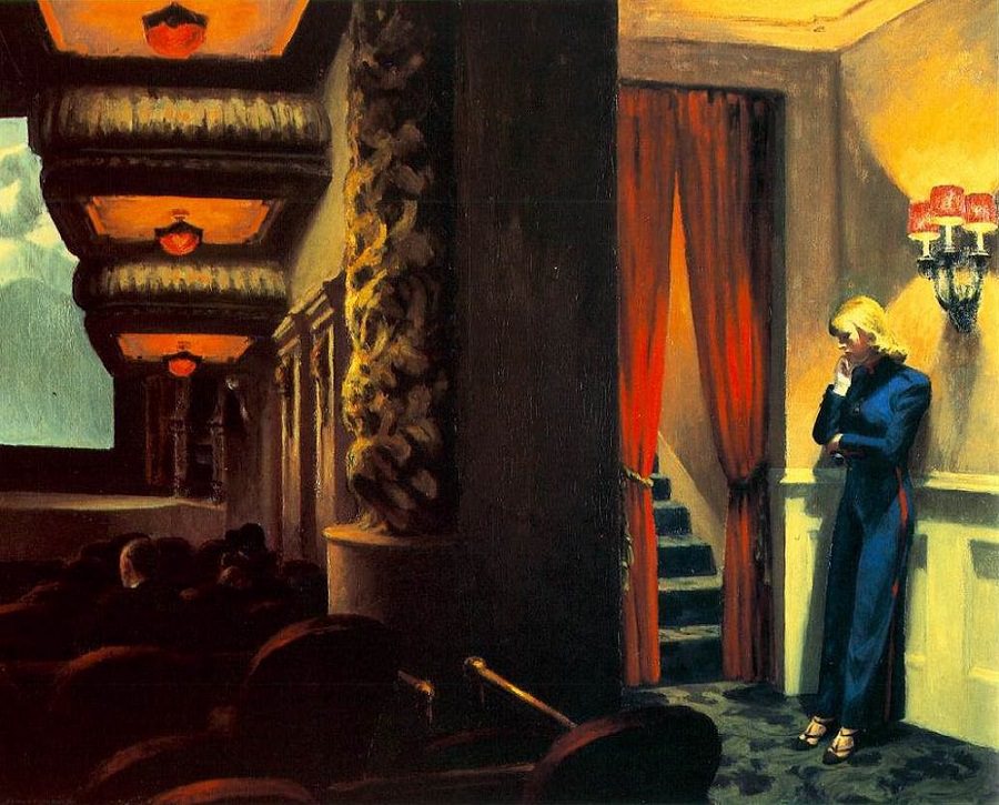 hopper 10 paintings: Edward Hopper, New York Movie, 1939, Museum of Modern Art, New York City, NY, USA.
