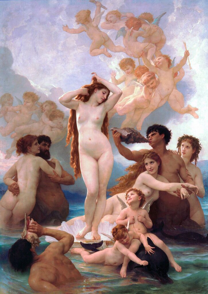 cupid paintings: William-Adolphe Bouguereau, The Birth of Venus (La Naissance de Vénus), 1879, Musée d’Orsay, Paris, France.
