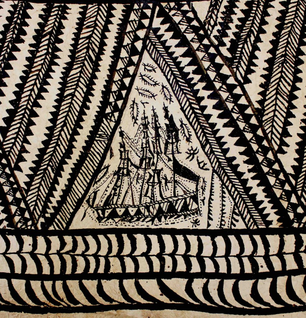 scrimshaw: Maker once known (Niue), Hiapo, 1880-1890. Handmade bark cloth, New Bedford Whaling Museum, New Bedford, MA, USA.
