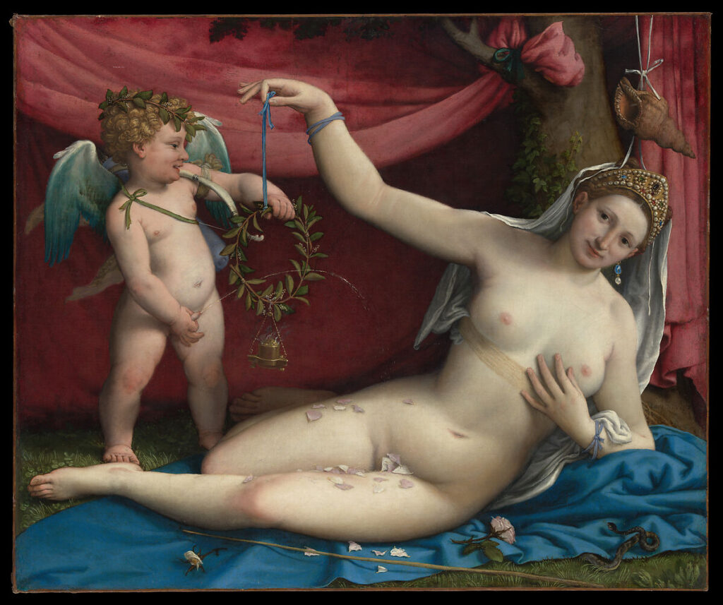 cupid paintings: Lorenzo Lotto, Venus and Cupid, 1520, Metropolitan Museum of Art, New York City, NY, USA.
