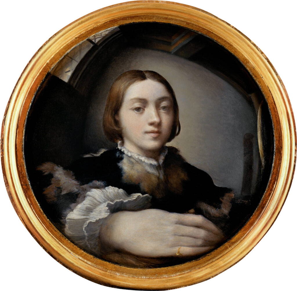 Parmigianino madonna with the long neck: Parmigianino, Self-Portrait in a Convex Mirror, 1523-1524, Kunsthistorisches Museum, Vienna, Austria.
