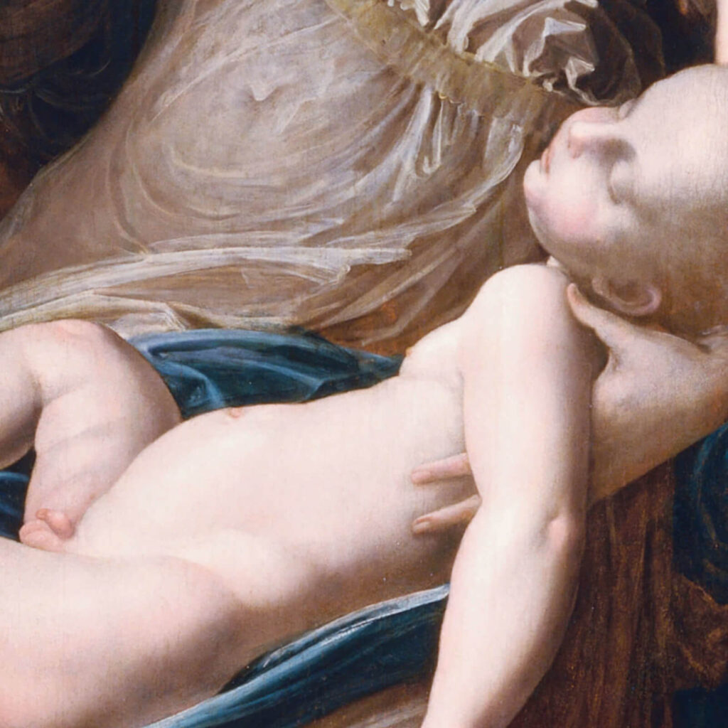 Parmigianino madonna with the long neck: Parmigianino, Madonna with the Long Neck, 1534-1540, Uffizi Gallery, Florence, Italy. Detail.
