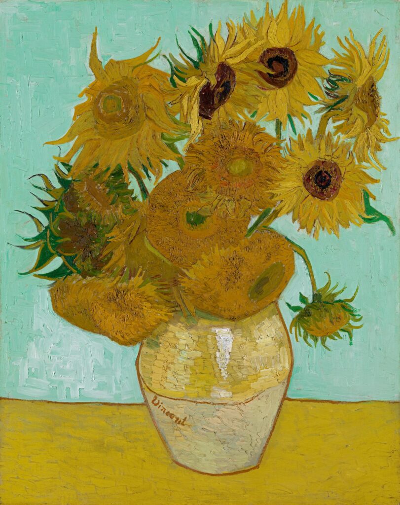 alte pinakothek: Vincent van Gogh, Sunflowers, 1888, Bayerische Staatsgemäldesammlungen – Neue Pinakothek, Munich, Germany.
