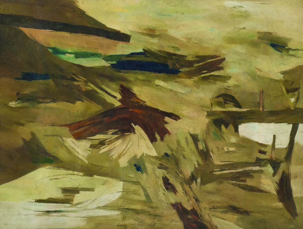 indian landscapes: Ram Kumar, Untitled, 1984, oil on canvas, 50 x 65 in. AstaGuru.
