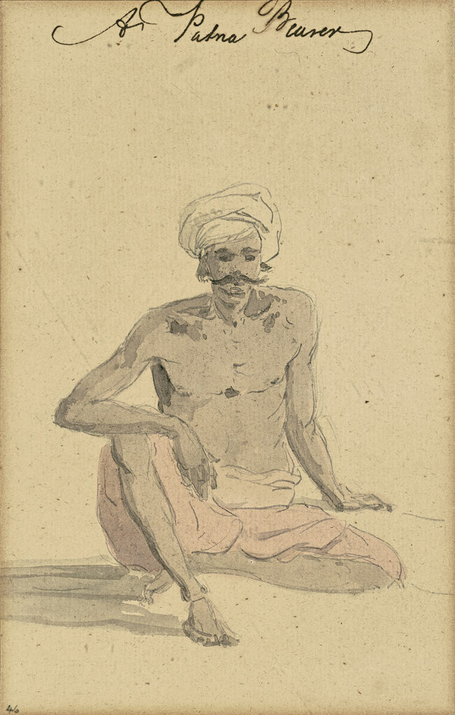 foreign artists in india: Foreign Artists in India: Thomas Daniell, A Patna Bearer, pencil and ink wash on paper, circa 1786, 6.4 x 4 in. AstaGuru.
