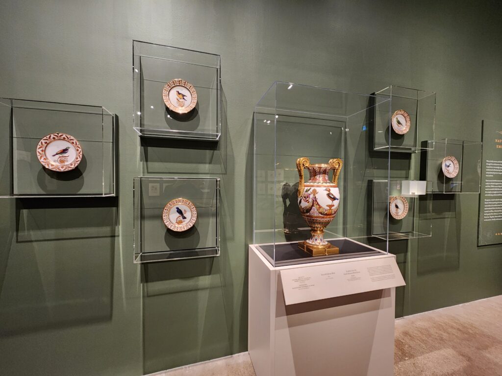 Making Her Mark: Pauline Rifer de Courcelles (Decorator) for the Manufacture Nationale de Sèvres, Vase with African Birds, 1822, and Six Plates from the South American Birds Service, 1819-1821, Hillwood Estate Museum & Gardens, Washington, DC, USA. Photograph courtesy of the author.
