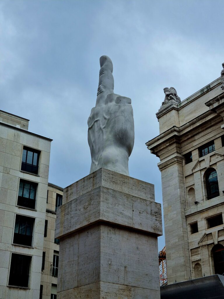 Maurizio Cattelan LOVE: Maurizio Cattelan, L.O.V.E., 2010, Piazza Affari, Milan, Italy. Photo by the author.
