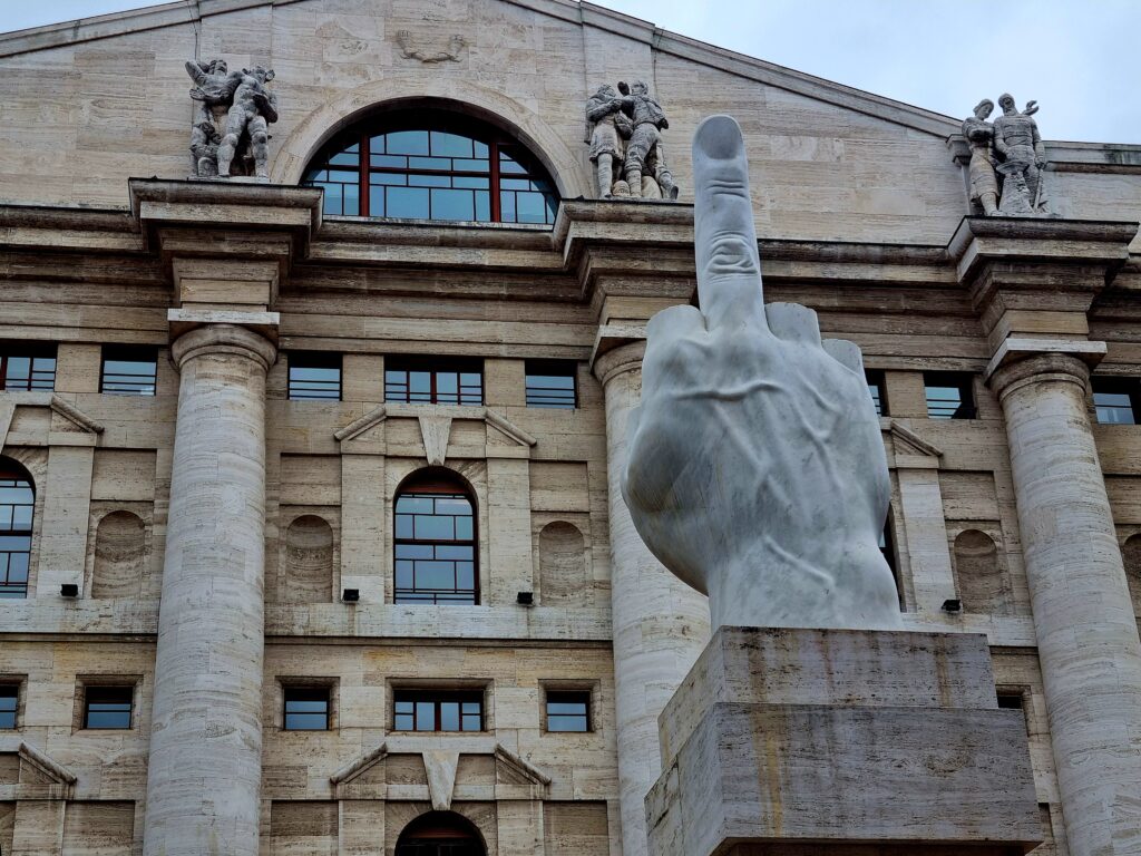 Maurizio Cattelan LOVE: Maurizio Cattelan, L.O.V.E., 2010, Piazza Affari, Milan, Italy. Photo by the author.
