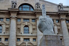 The sculpture by Cattelan, showing a middle finger.