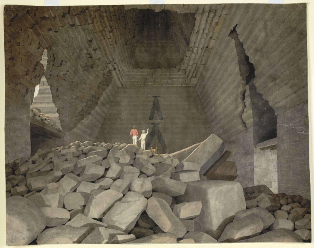 Konark Sun Temple: William George Stephen, Two European Officers with a Dog Exploring the Interior of the Ruined Sun Temple, Konark, ca. 1812, British Library, London, UK.
