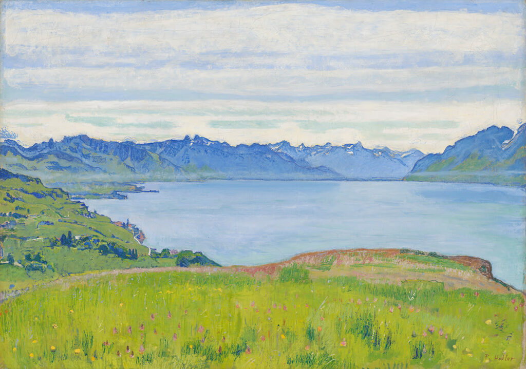 alte pinakothek: Ferdinand Hodler, Landscape on Lake Geneva, c. 1906, Bayerische Staatsgemäldesammlungen – Neue Pinakothek, Munich, Germany.
