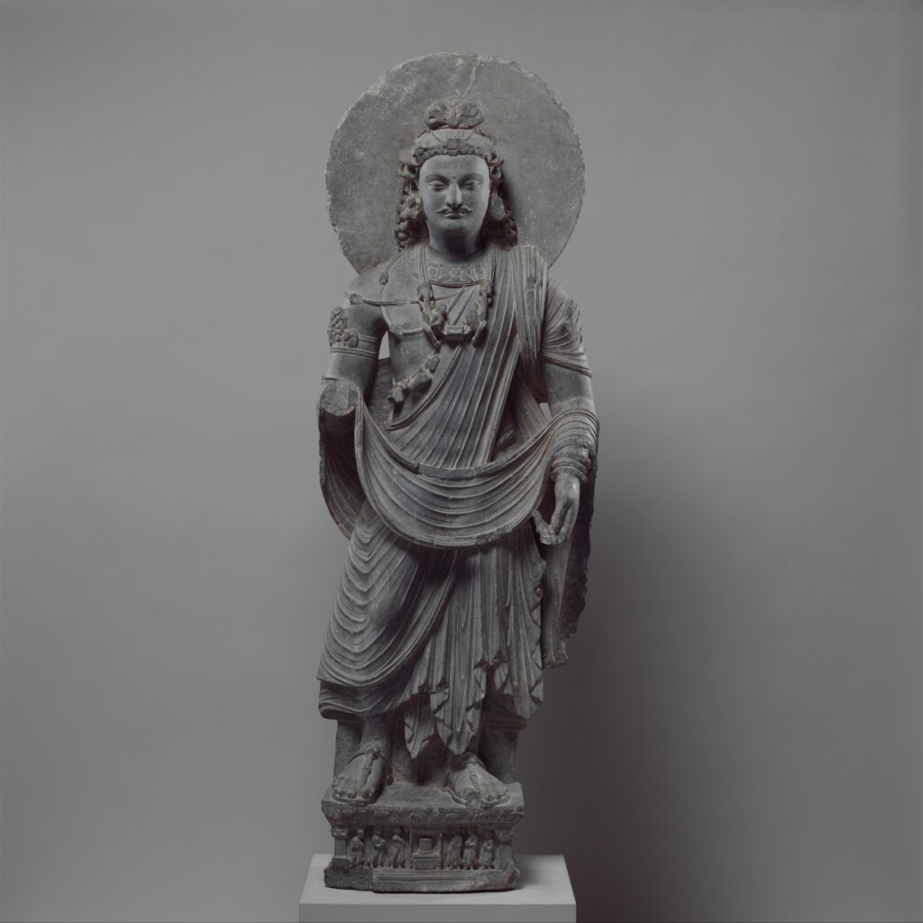 Gandhara: Standing Bodhisattva Maitreya (Buddha of the Future), ca. 3rd century CE, ancient Ganhara (today’s Pakistan), Metropolitan Museum of Art, New York City, NY, USA.
