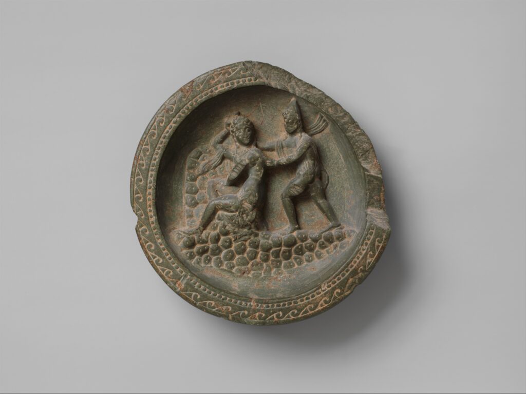 Gandhara: Dish with Apollo and Daphne, ca. 1st century BCE, ancient Ganhara (today’s Pakistan), Metropolitan Museum of Art, New York City, NY, USA.
