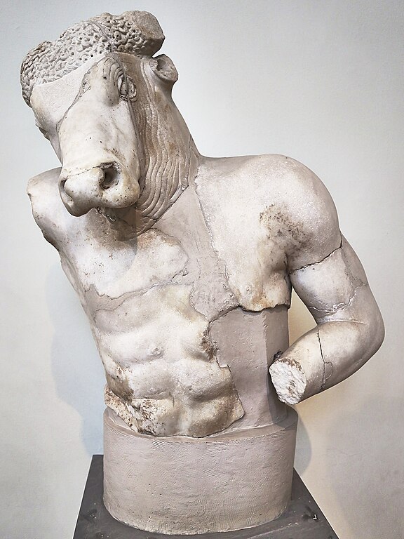 Minotaur: Minotaur statue, Roman copy after an original by Myron, National Archeological Museum, Athens, Greece.
