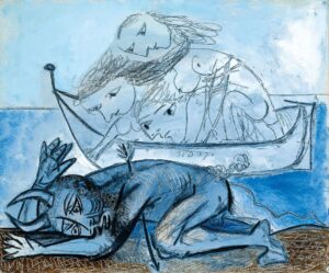 Minotaur: Pablo Picasso, Barque de naïades et faune blessé, 1937. Estate of Pablo Picasso, and Gagosian Gallery. Detail.
