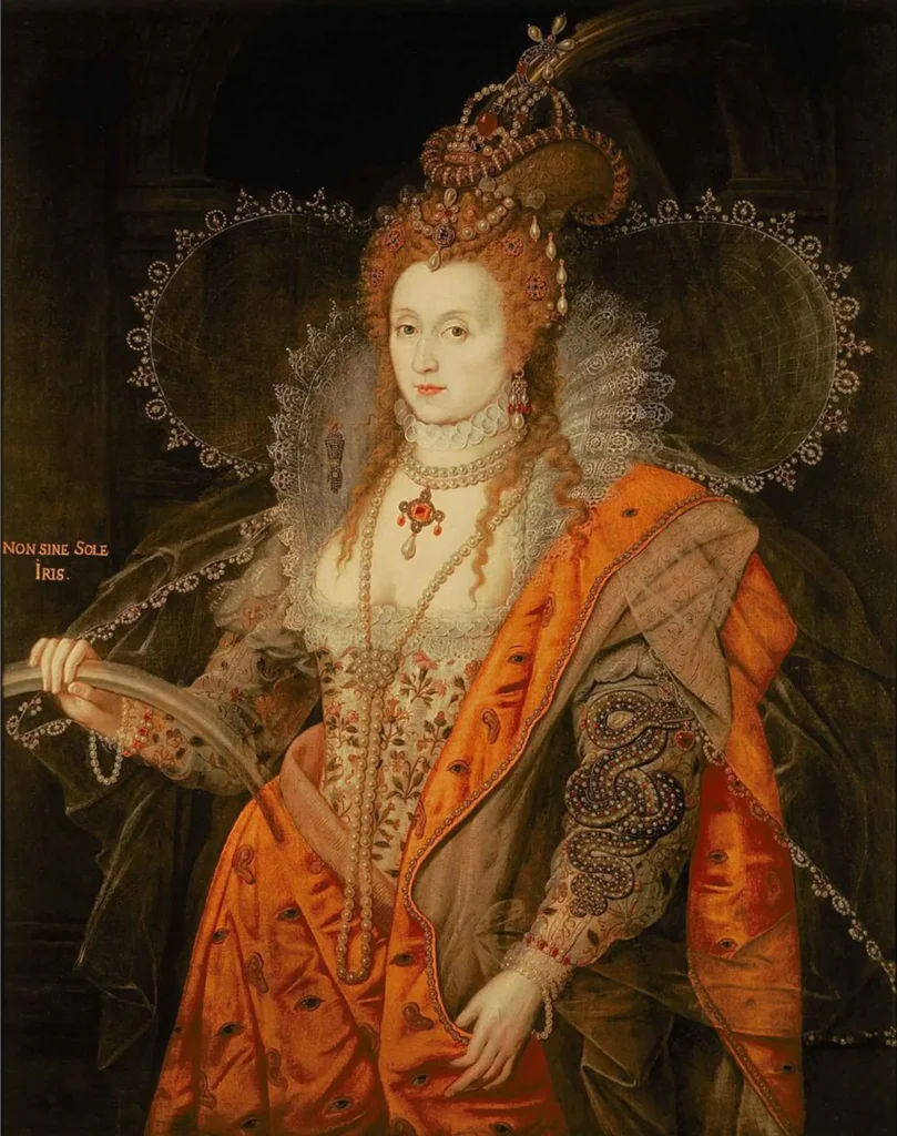 Elizabeth I Rainbow Portrait: Attributed to Marcus Gheeraerts the Younger, Elizabeth I (The Rainbow Portrait), 1602, Hatfield House, Hertfordshire, UK.
