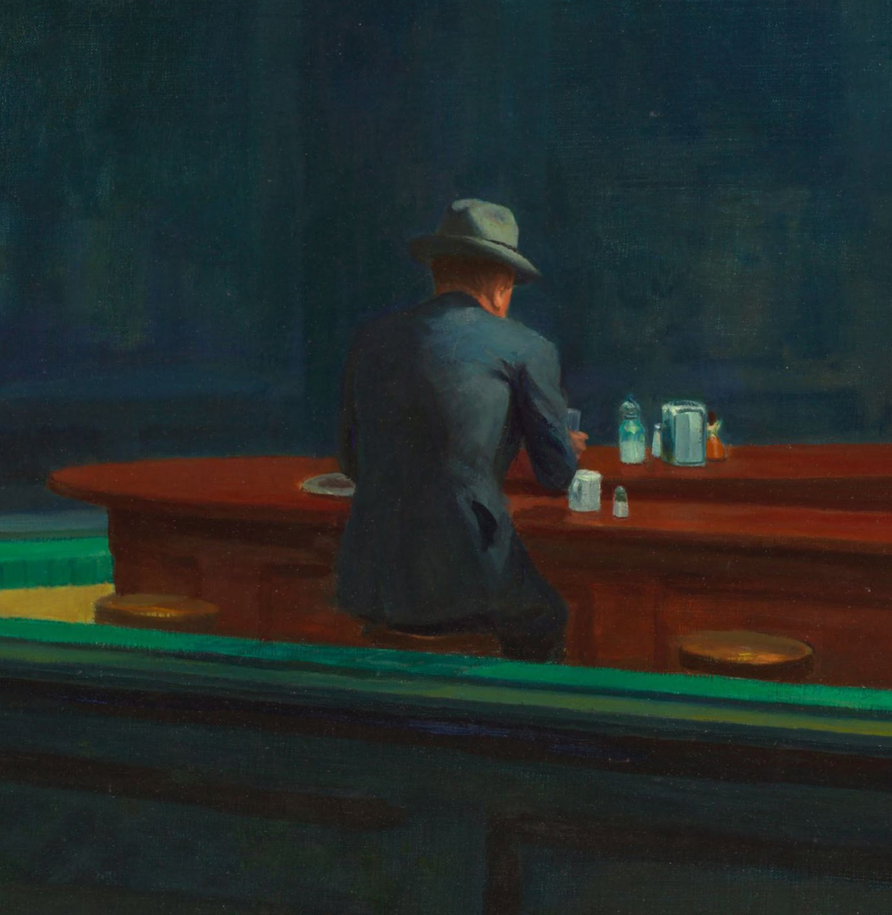 Nighthawks: Edward Hopper, Nighthawks, 1942, Art Institute of Chicago, Chicago, IL, USA. Detail.
