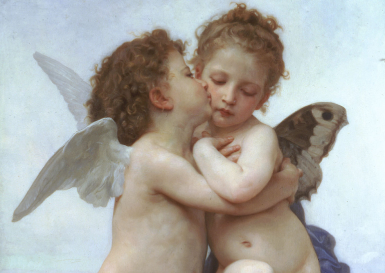 cupid paintings: 5 Surprising Facts About Cupid: William-Adolphe Bouguereau, Cupid and Psyche, 1889, private collection. WikiArt. Detail.
