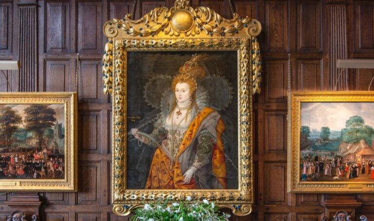 Elizabeth I Rainbow Portrait: Attributed to Marcus Gheeraerts the Younger, Elizabeth I (The Rainbow Portrait), 1602, Hatfield House, Hertfordshire, England.
