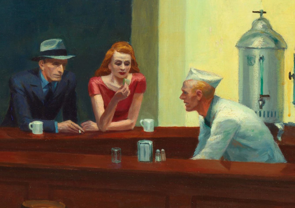 Nighthawks: Edward Hopper, Nighthawks, 1942, Art Institute of Chicago, Chicago, IL, USA. Detail.
