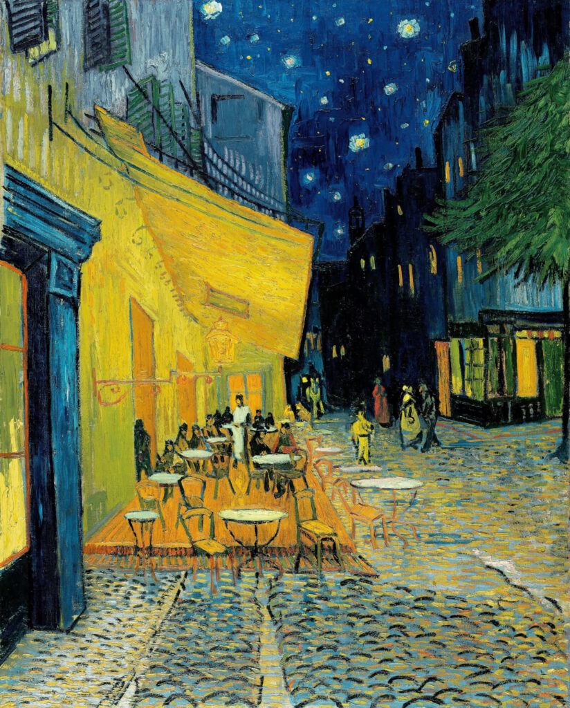 Van Gogh Terrace: Vincent van Gogh, Terrace of a Café at Night, 1888, Kröller-Müller Museum, Otterlo, Netherlands.
