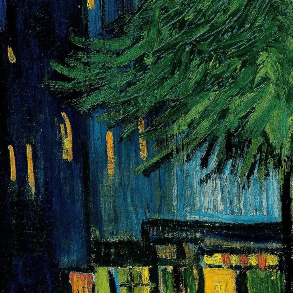 Van Gogh Terrace: Vincent van Gogh, Terrace of a Café at Night, 1888, Kröller-Müller Museum, Otterlo, Netherlands. Detail.
