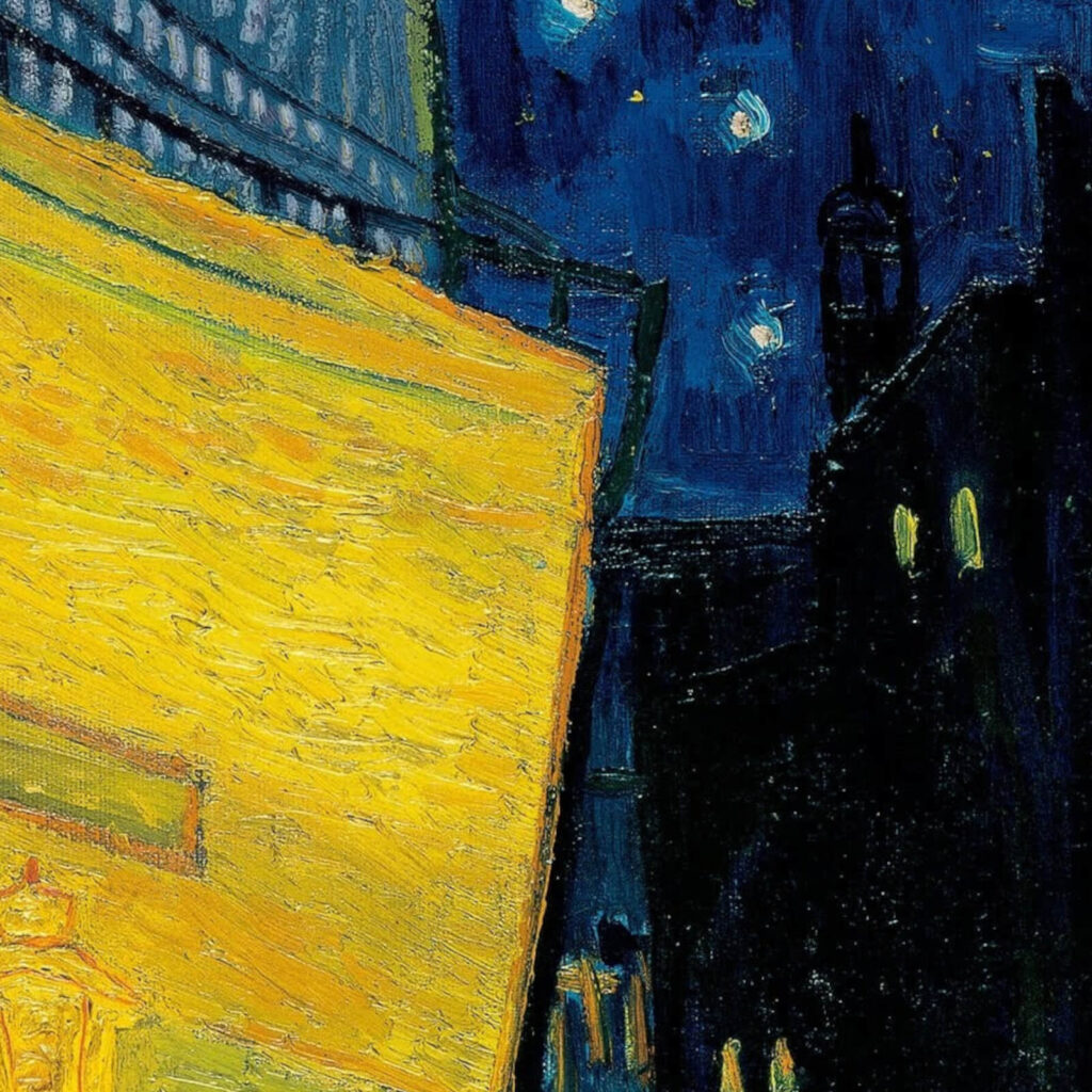 Van Gogh Terrace: Vincent van Gogh, Terrace of a Café at Night, 1888, Kröller-Müller Museum, Otterlo, Netherlands. Detail.
