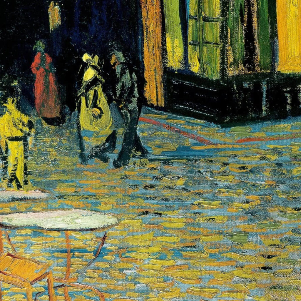 Van Gogh Terrace: Vincent van Gogh, Terrace of a Café at Night, 1888, Kröller-Müller Museum, Otterlo, Netherlands. Detail.
