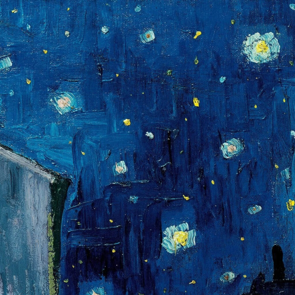 Van Gogh Terrace: Vincent van Gogh, Terrace of a Café at Night, 1888, Kröller-Müller Museum, Otterlo, Netherlands. Detail.
